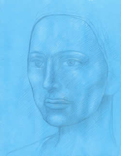 Woman's Head on Blue Ground silverpoint