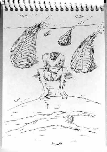 Figure with Seed Pods by a Pool by William T. Ayton